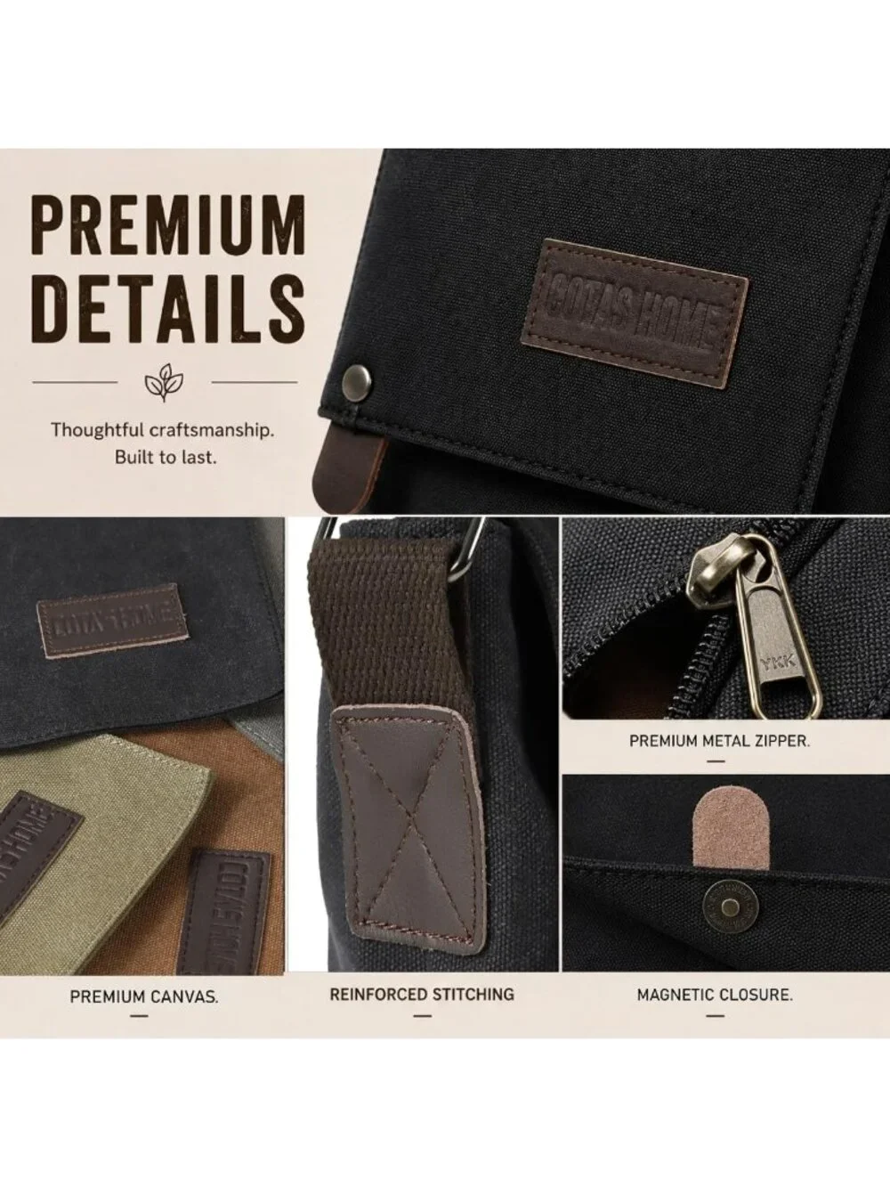 Stylish Men's Canvas Messenger Bag, Compact Satchel for 14